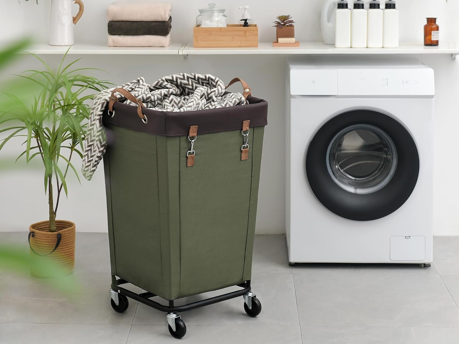 160L Laundry Basket with Wheels, Large Rolling Hampers for Clothing Organizer, Dirty Clothes Basket for Hotel, Home, Closet, Dorm, Green