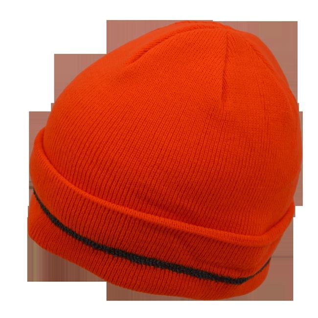 帽子 BEANIE 01 / BEANIE / ACRYLIC / ORANGE Safety Beanie Hat Orange with Reflective Woven Stripe 100 Percent