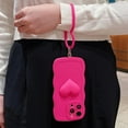thumbnail image 6 of Hot Pink Heart Phone Case Compatible with iPhone 15 Pro, Cute 3D Big Love Heart Phone Case, Curly Wave Shape Heart Phone Cover with Heart Bracelet for Women Girls, 6 of 12