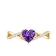 thumbnail image 5 of Rosec Jewels Heart Shape Amethyst Solitaire Crossover Ring with Diamond (6 mm), 10K Yellow Gold, US 7.50, 5 of 9