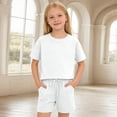 thumbnail image 6 of LIIPEE Girls Outfit Sets Casual Solid Color Loose Fit Short Sleeve Crew Neck Tee Tops Pockets Drawstring Shorts 2 Piece Set Kids Children Comfortable Breathable Cute Clothing,White,7-8 Years, 6 of 6