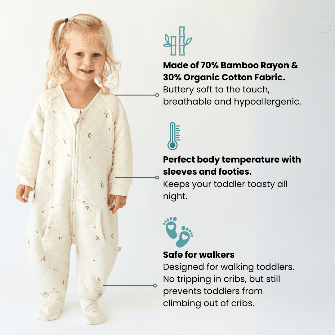 Tealbee Dreamsie - Bamboo Sleep Sack with Sleeves and Footies - (1.2 Tog) MoonsStars 3T-4T