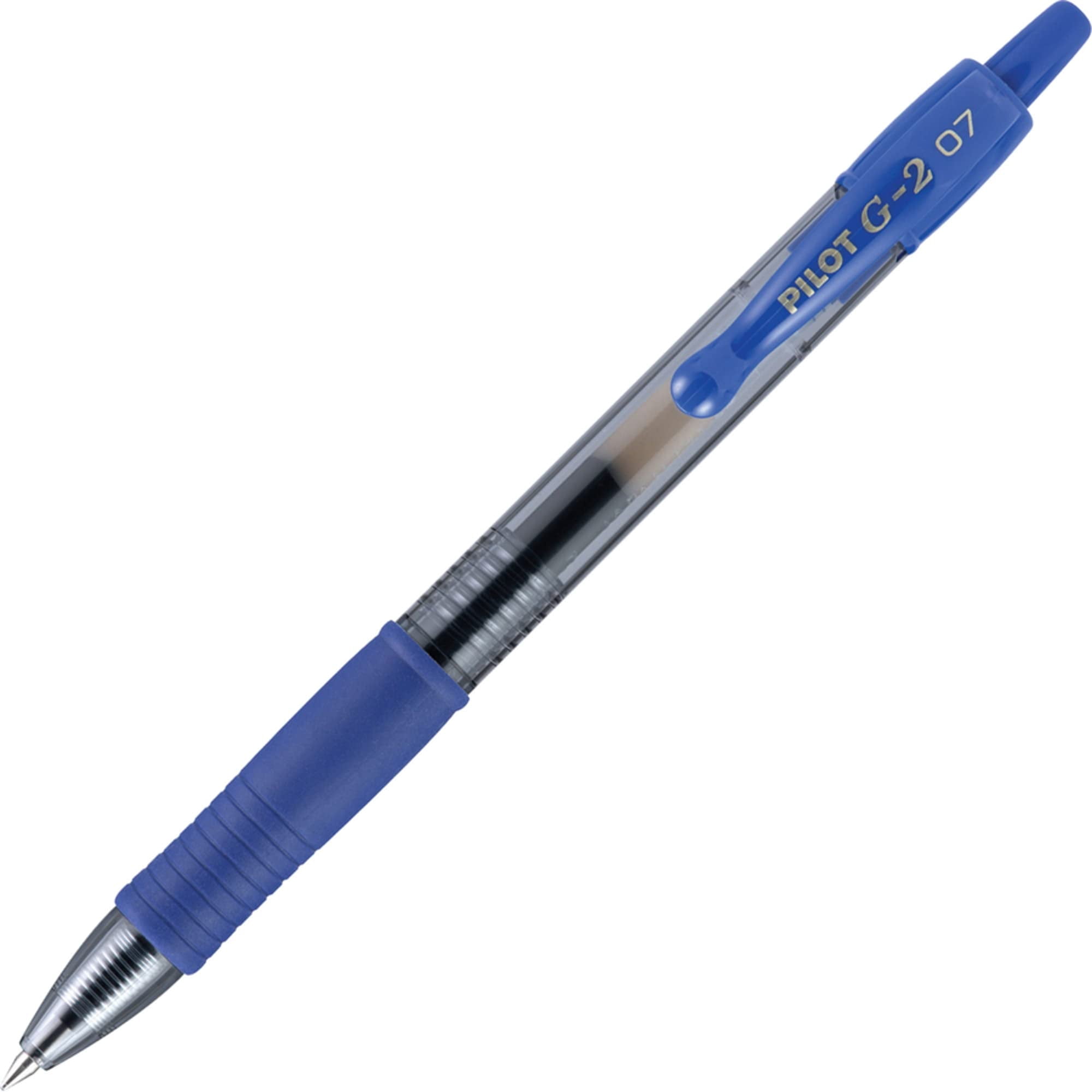 Pilot G2 Retractable Gel Pen, Fine Point, 0.7mm, Clear Barrels, Blue Ink, Tub Of 36 Pens