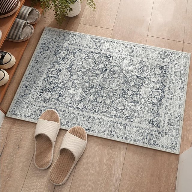 Boho Vintage Round Rug ft- Faux Wool Dreely Washable Area Rug Small Distressed Throw Rugs Floor Carpet for Door Mat Entryway Bedrooms Laundry (Round - ; Diameter Border )