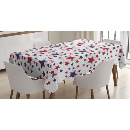 USA Tablecloth, Celebration Shooting Star Figures International Freedom Festival Art Print, Rectangular Table Cover for Dining Room Kitchen, 52 X 70 Inches, Night Blue Ruby White, by