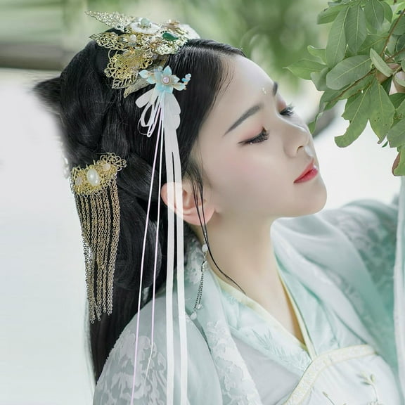 ELAYARD Chinese Hanfu Accessories Tassels Hair Comb Sky-blue Alloy Quick Hairstyling Women Themed Weddings 1Pack