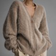 thumbnail image 2 of Bibifish Womens Cardigan Sweater Beige V Neck Fuzzy Knit Cardigan Loose Fit Soft Warm Button Front Daily Casual Outings Classic Cardigan, 2 of 5