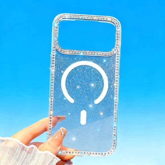 Magnetic For iPhone 17 Pro Phone Case,Compatible with Mag-Safe,Luxury Bling Diamond Frame Camera Ring Design,Glitter Sparkly Cute For Women Girls,Shockproof Anti-fall Phone Case,B