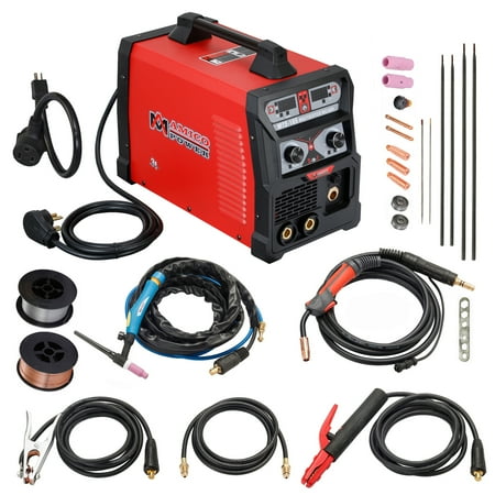 MTS-165, 165 Amp MIG Flux Core Wire, TIG Torch Stick Arc Combo Welding, DC Inverter 3-in-1 Welder, Weld Aluminum with 2T/4T 110/230V (Best Mig Tig Combo)