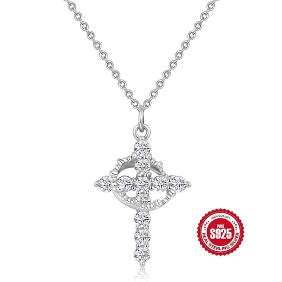 Renvor Cross Pendant Cubic Zirconia Charm, Dainty Chain Necklace, S925 Sterling Silver