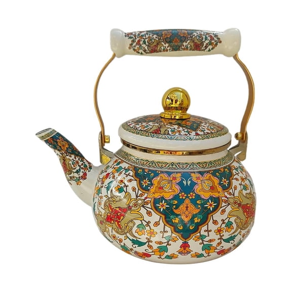 2.5L Vintage Enamel Tea Kettle with Floral Pattern, Moroccan Turkish Hot Water Teapot for Stove Induction, Retro Enameled Teakettle for Kitchen Home Afternoon Tea (No Whistle)
