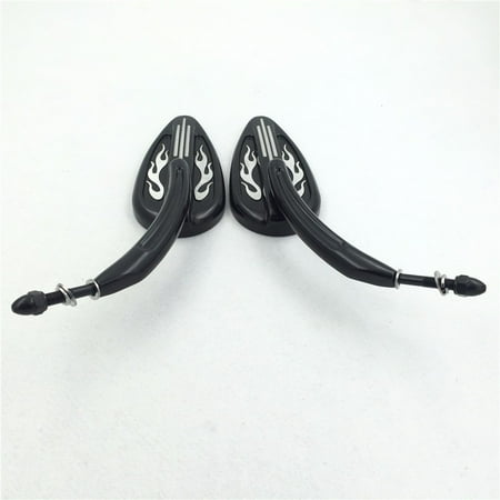 Dyna Wide Glide Models - HTT-MOTOR Motorcycle Black Rear View Mirrors with Silver Groove Flame For Harley Davidson 1982-later all models Big Dog Dyna Wide Glide Fat Boy Iron Horse Road King Street Glide Ultra Sportster etc.