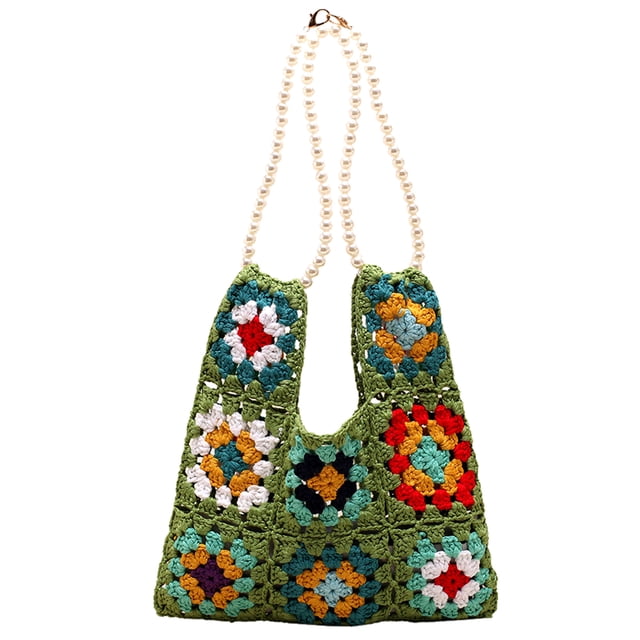 Bolso de hombro de ganchillo para mujer bolso tejido bohemio bolso tejido floral ahuecado