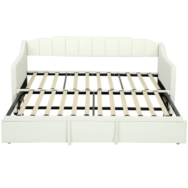 HOMCOM Lit de Jour Simple Rembourré, Lit Gigogne avec Accoudoirs, Blanc Crème