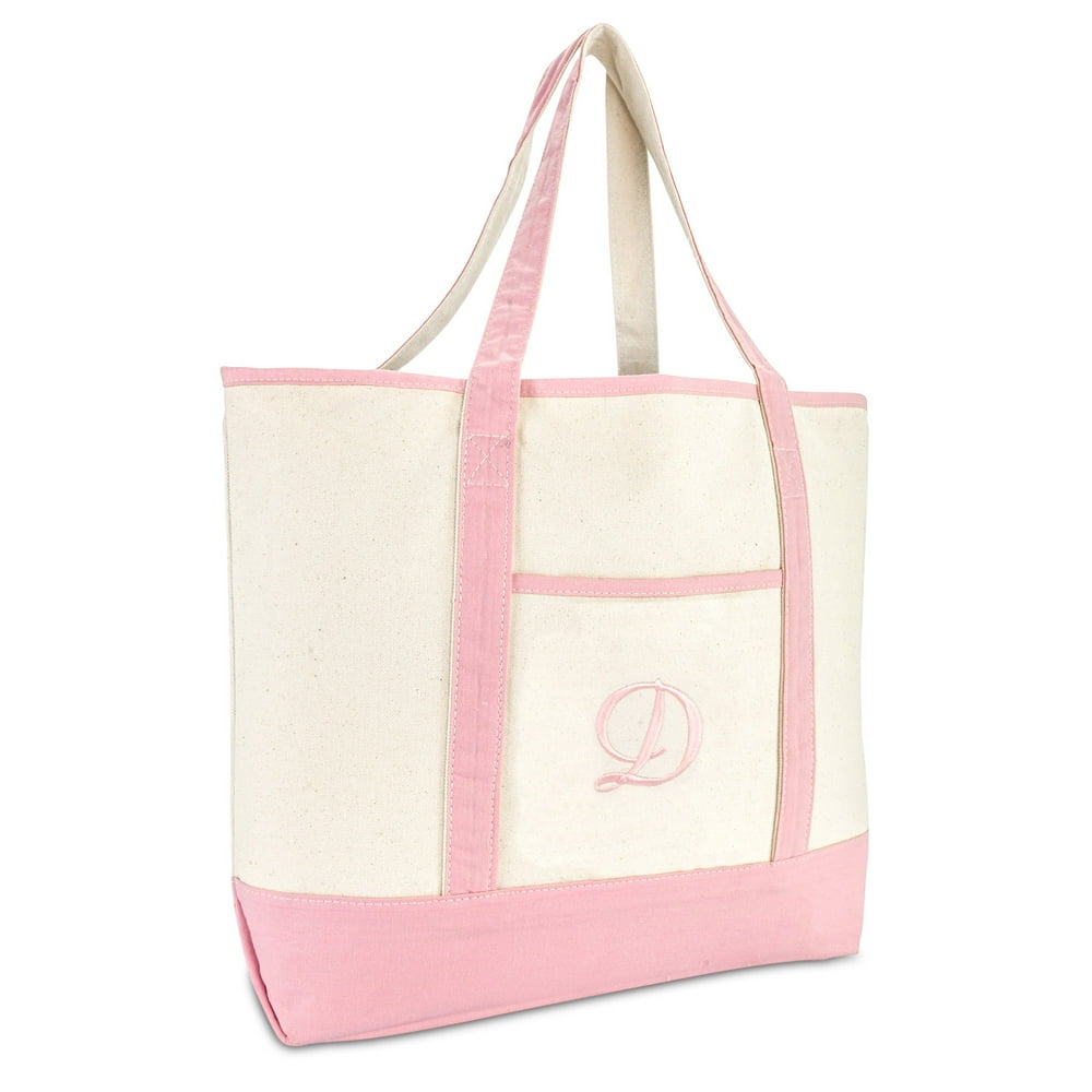 DALIX Women's Cotton Canvas Tote Bag Large Shoulder Bags Pink Monogram