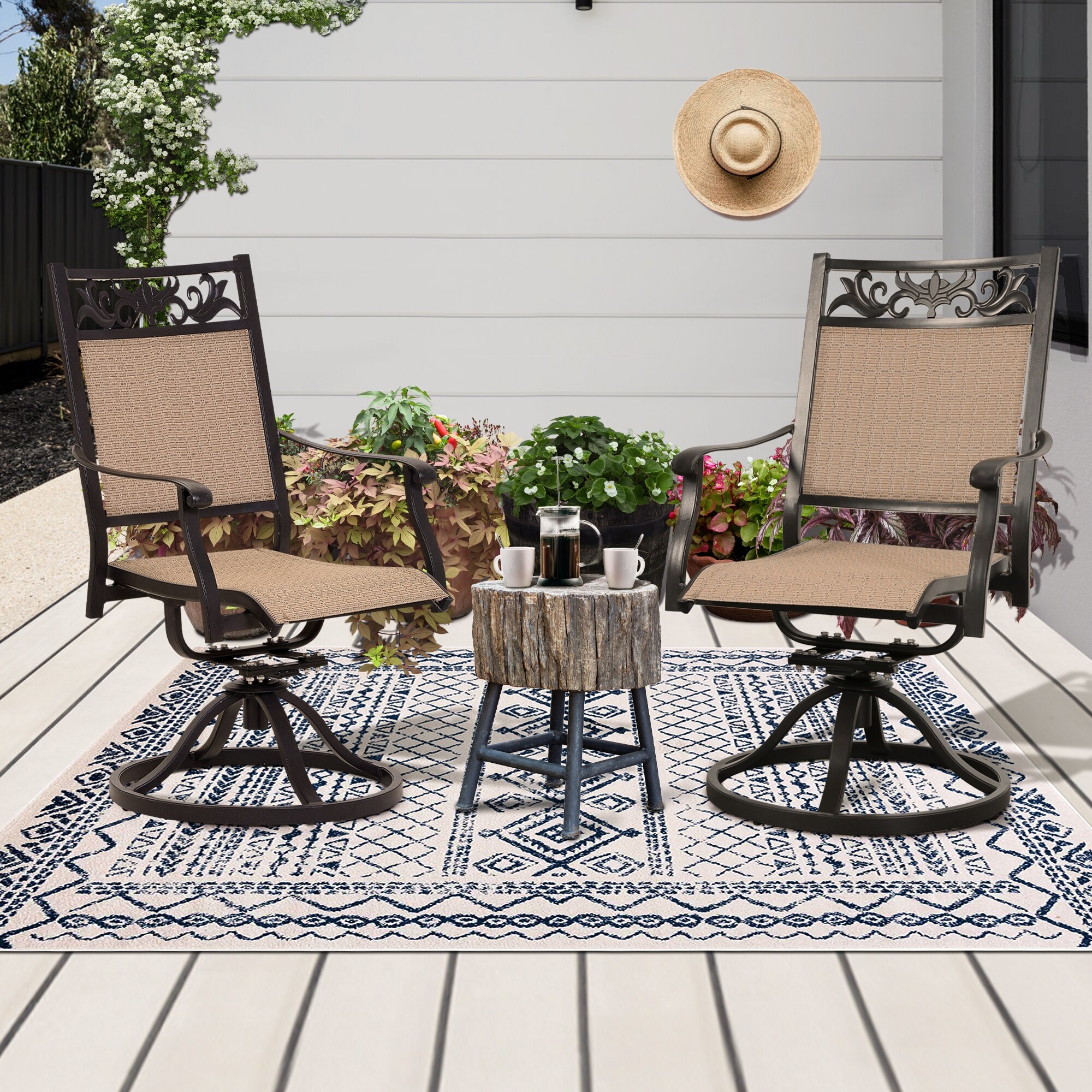 JUSTMAE Outdoor Cast aluminum Swivel & Rocker Patio Dining chairs Set of 2 Dark Brown