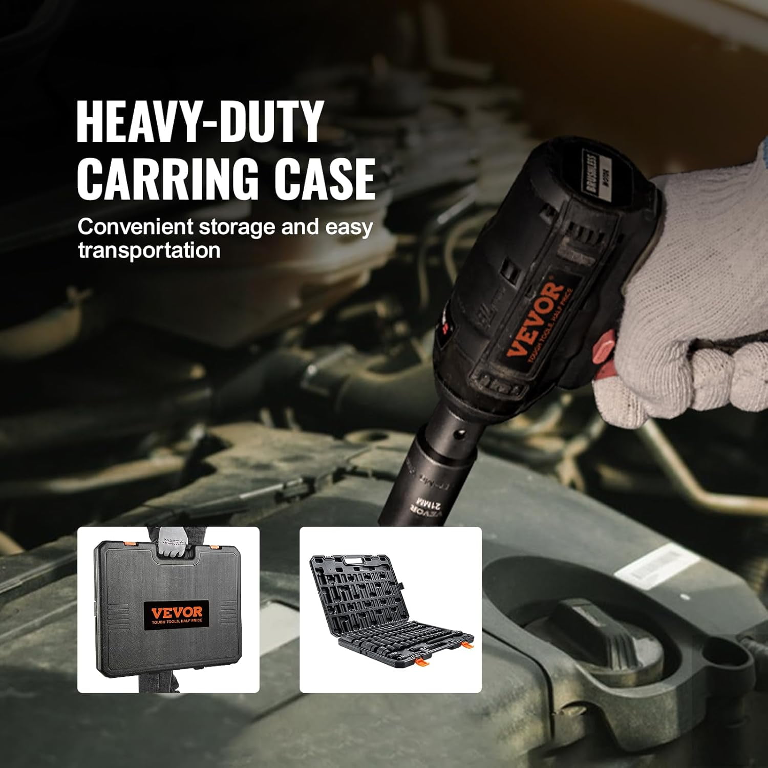 1/2" Drive Impact Socket Set, 65 Piece SAE 3/8" to 1-1/4" and Metric 10-24mm, 6 Point Cr-V Alloy Steel for Auto Repair, Easy-to-Read Size Markings, Rugged Construction, Storage Case