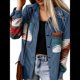 thumbnail image 2 of Camisa de Franela de para Mujer, Larga, Botones, Chaqueta Holgada con Bolsillos Azul S, 2 of 7