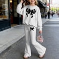 thumbnail image 3 of Shadoumai Girls Clothes 2 Piece Long Sleeve Lace Bow Print Tops Flared Pants Set Little Girl Outfits Size 7-14, 3 of 5