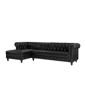Classic Real Tufted Leather Chesterfield L Shape Sectional Sofa