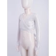 thumbnail image 6 of Haitryli Kids Girls Modern Jazz Ballet Dance Crop Top Long Sleeve Metallic Self-Tie Wrap Tee Silver 110, 6 of 7