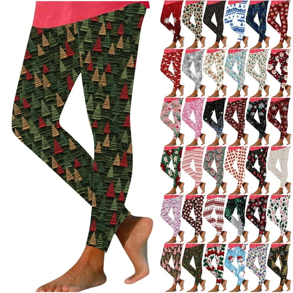 oelaio Christma Leggings for Women Xmas Print High Waisted Ankle Length Yoga Pants Buttery Soft Casual Holiday Tights Multicolor S