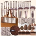 thumbnail image 1 of Juego de brochas de maquillaje HGHDBT, 40 piezas, color marrón con funda profesional, 1 of 9