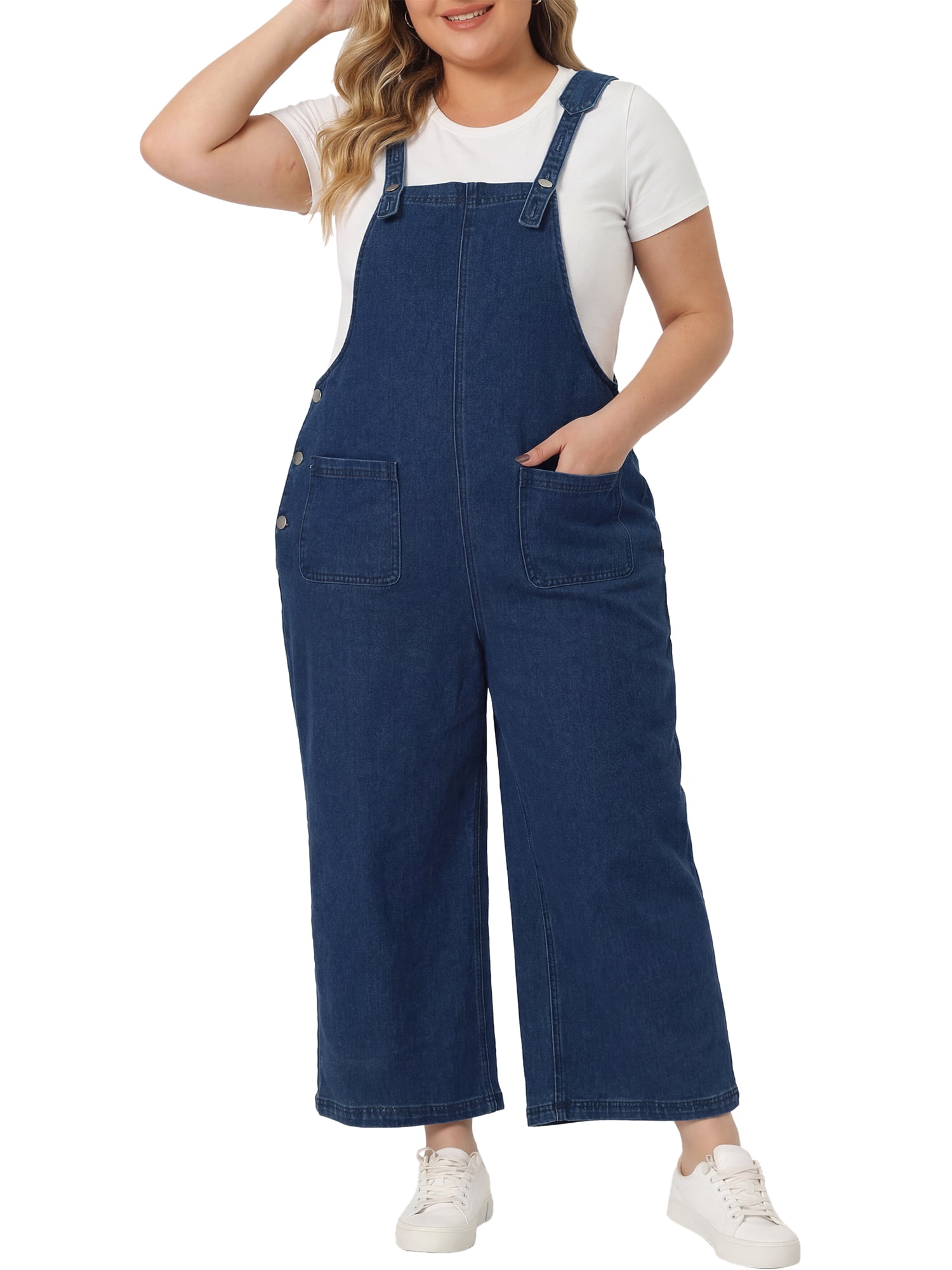 DARING DIVA Women's Plus Size Denim Bib Adjustable Suspenders Overalls 3X Dark Blue