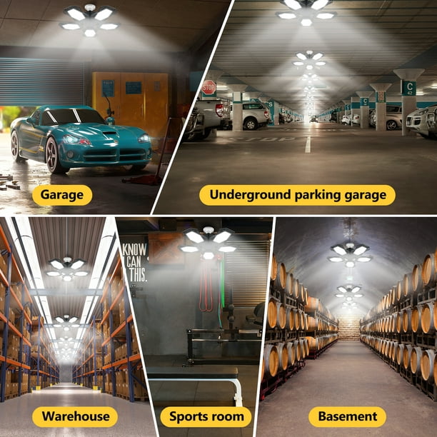 Lumière de garage pliable Led Shop Light avec éclairage de garage réglable  à 6 panneaux Installation facile pour sous-sol d'atelier