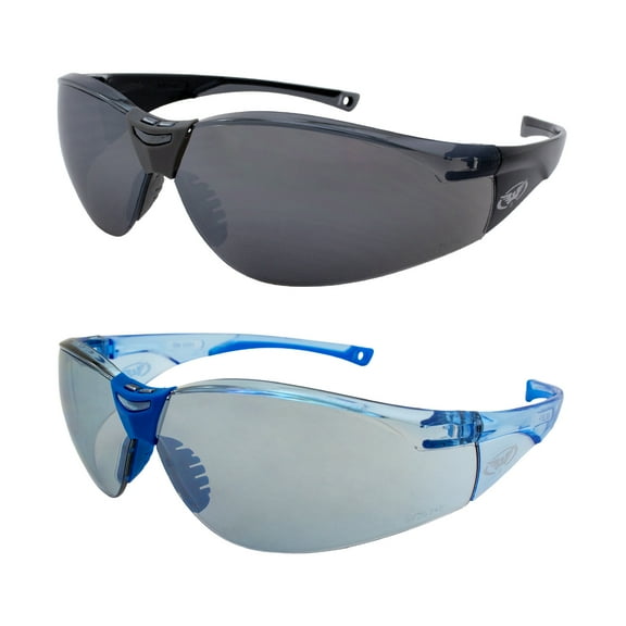 Global Vision Cruisin Lab Sports Motorcycle Safety Glasses for Men or Women ANSI Z87.1 2 Pair Black Frame w/Smoke Lenses and Blue Frame & Lenses