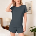 thumbnail image 4 of CPNG Girls 2 Piece Short Set Kids Summer Outfit Soft Solid Color Short Sleeve Crewneck T-shirt Elastic Waist Shorts Sweatsuit Set(Navy,3-4 Years), 4 of 9