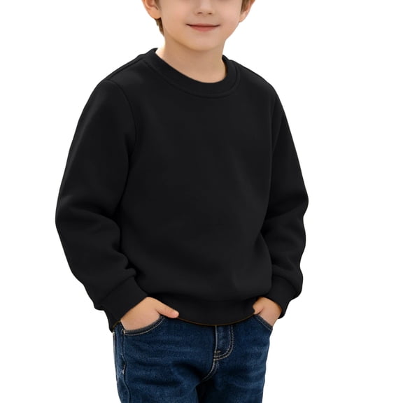 Boys Girls Fleece Lined Sweatshirt Warm Winter Pullover Top 1-13 Years Kids Casual Long Sleeve Crew Neck Jumper Soft Cozy