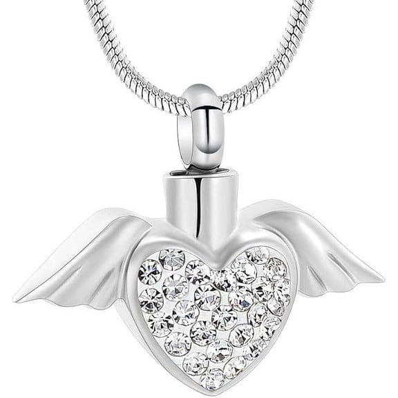 Angel Wing Cremation Urn Necklace for Ashes Stainless Steel Heart Urn Pendant Ashes Holder Memorial Jewelry for Human / Pet