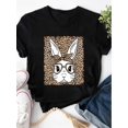 thumbnail image 3 of Camiseta De Verano Para Mujer, Camisetas Suaves De Verano Para Mochilero, Viajes En La CalleWomen's Stylish Leopard Print Bunny Graphic Tee - Soft Polyester Crew Neck Short Sleeve T-Shirt, Black wit, 3 of 6