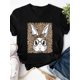 thumbnail image 3 of Women's Stylish Leopard Print Bunny Graphic Tee - Soft Polyester Crew Neck Short Sleeve T-Shirt, Black with White Rabbit Design, Casual Spring/Summer Top, Machine Washable, Casual Wear Tee | Trendy C, 3 of 6