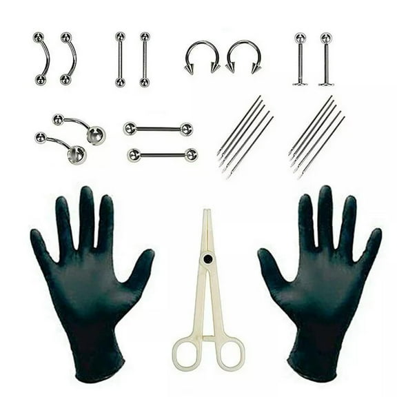 K-KED 25PCS Body Piercing Delicate Jewelry Tool set Belly Tongue Eyebrow Nipple Lip Needles Kit-default