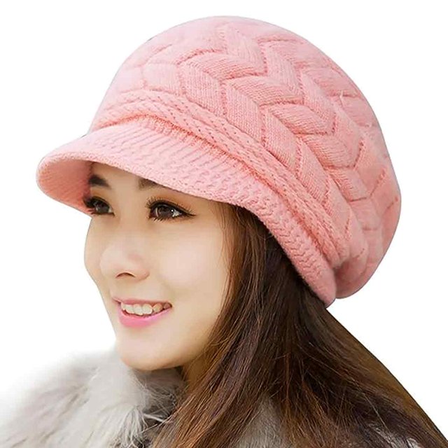 Gorro de invierno para mujer, cálido, de punto, holgado, de lana, con visera