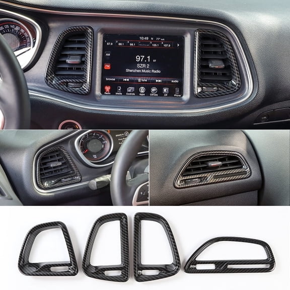 Carbon Fiber pattern ABS Car Interior AC Air Conditioner Outlet Vent Cover Trim for Dodge Challenger 2015-2023