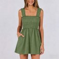 thumbnail image 5 of Womens Rompers - Summer Casual Smocked Rompers Square Neck Sleeveless Wide Leg Short Jumpsuit with Pockets (S, Army Green), 5 of 8