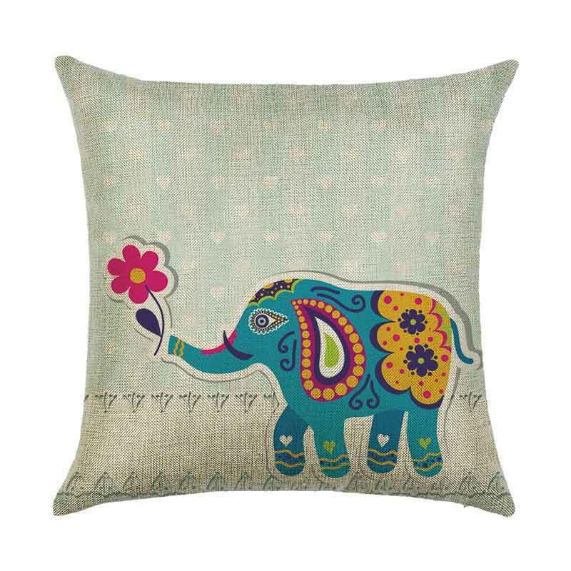 Elephant Home Decor Linen Cotton Cushion Cover Throw Pillow Case 45x45cm 