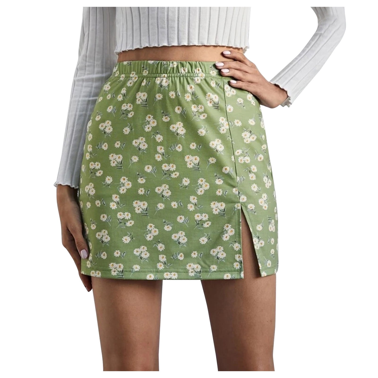 xiuh flowy skirt women's elastic waist open side hem print short skirt ...