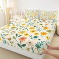 thumbnail image 3 of Manfei Boho Rustic Flower Queen Sheet Sets,Natural Plant Flat Sheet,Yellow Green Queen Fitted Sheet For Girls Boys,Super Cozy Room Decor,4-Piece, 3 of 7