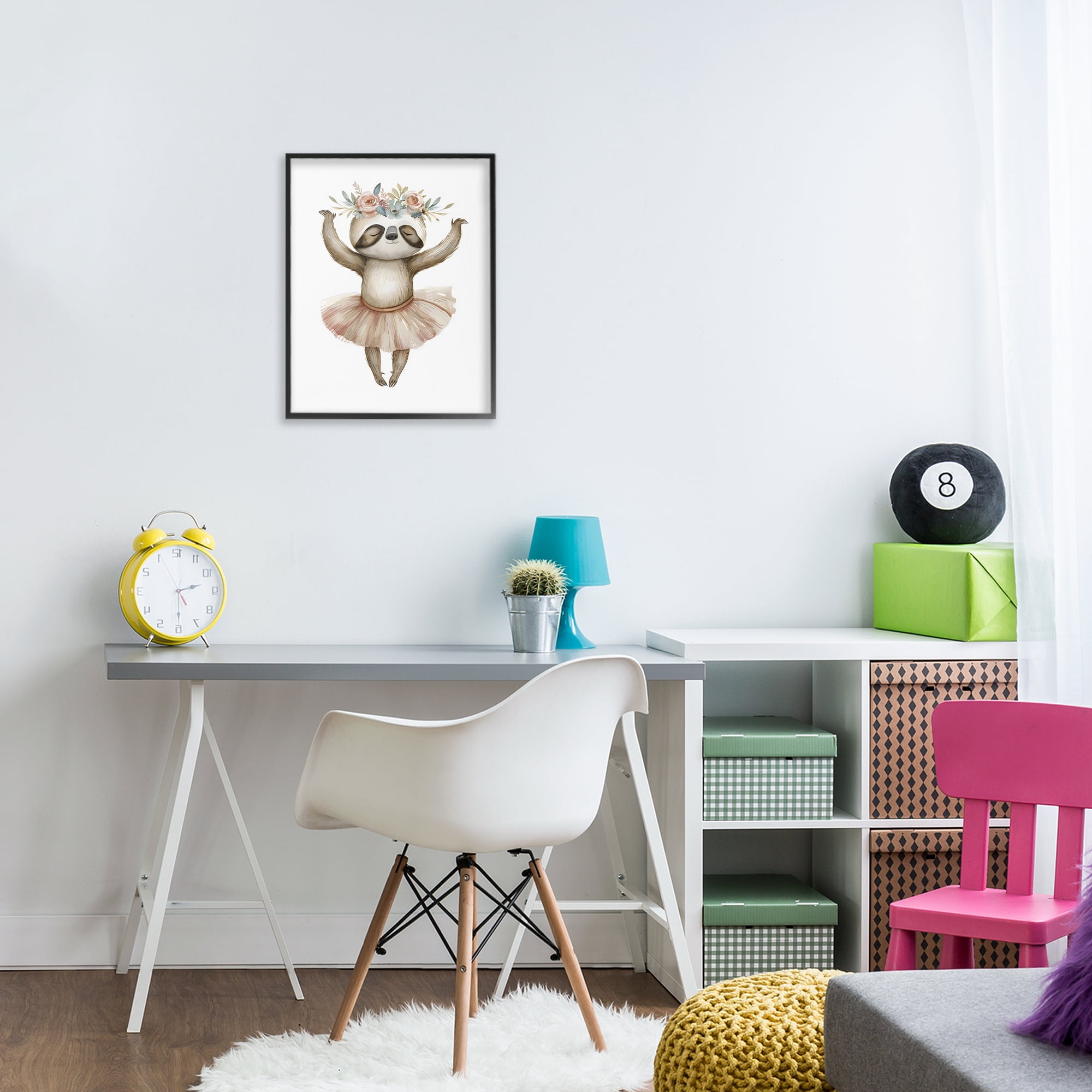 Stupell Industries Dreamy Sloth Ballet with Flowers Black Framed Giclee Art, design by LSR Design Studio