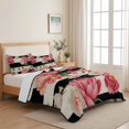 thumbnail image 5 of King Quilt Set 96''x106'', Flower Stripes Lightweight Bedspread Coverlet Set with 2 Pillow Shams, Black White Geometric Pink Rose Floral Breathable All Season Quilt Bedding for Bedroom/Guest Room, 5 of 9