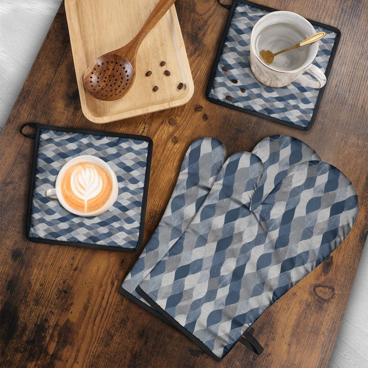 Oven Mitts and Pot Holders Set Of 4, Heat Resistant Kitchen Gloves with Non-Slip Grip, Hanging Loop, Soft Cotton Lining for Baking, Cooking, Grilling, Barbecue