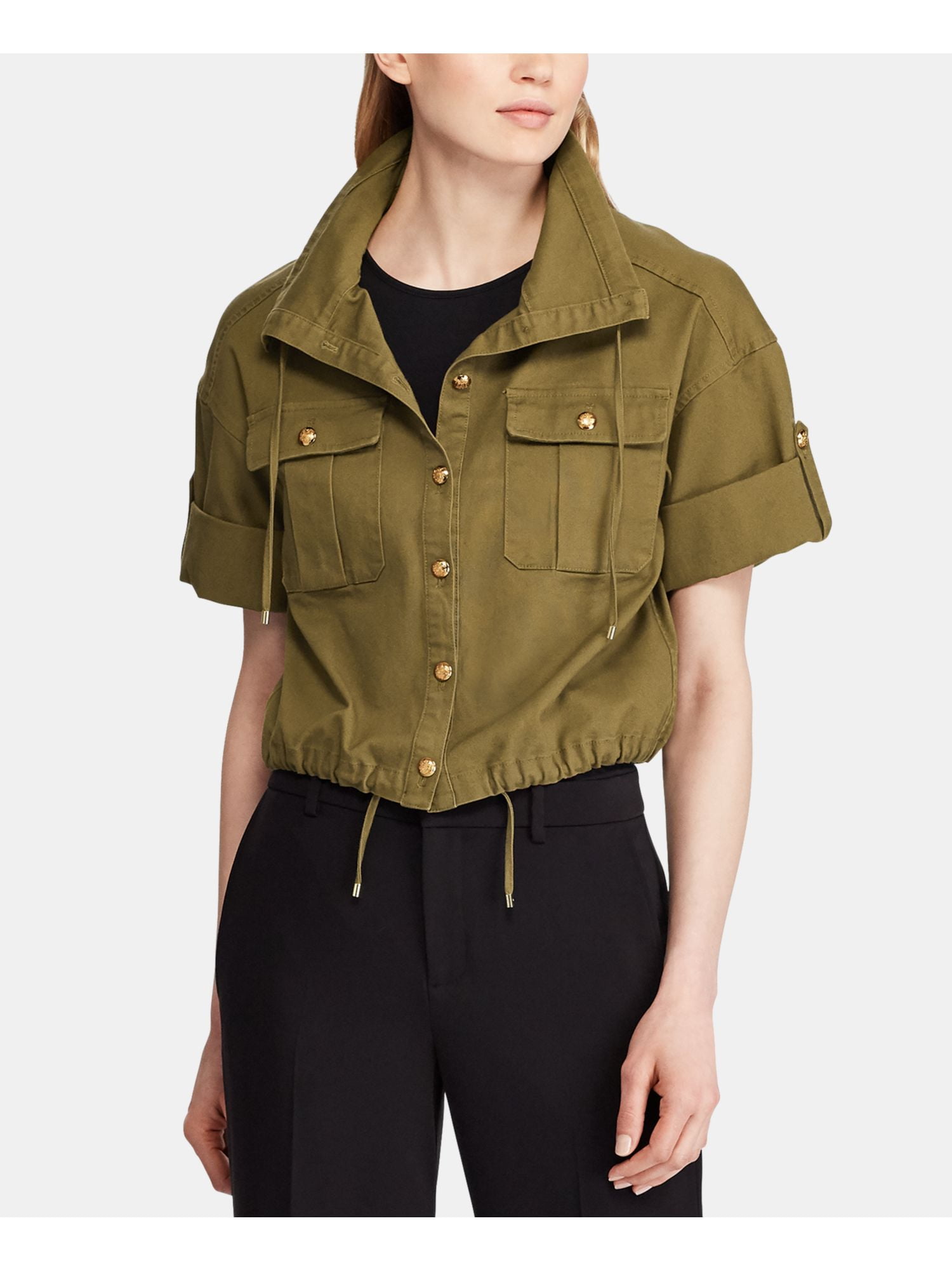 Lauren Ralph Lauren Womens Plus Vondra Twill Cropped Jacket Green 18 -  
