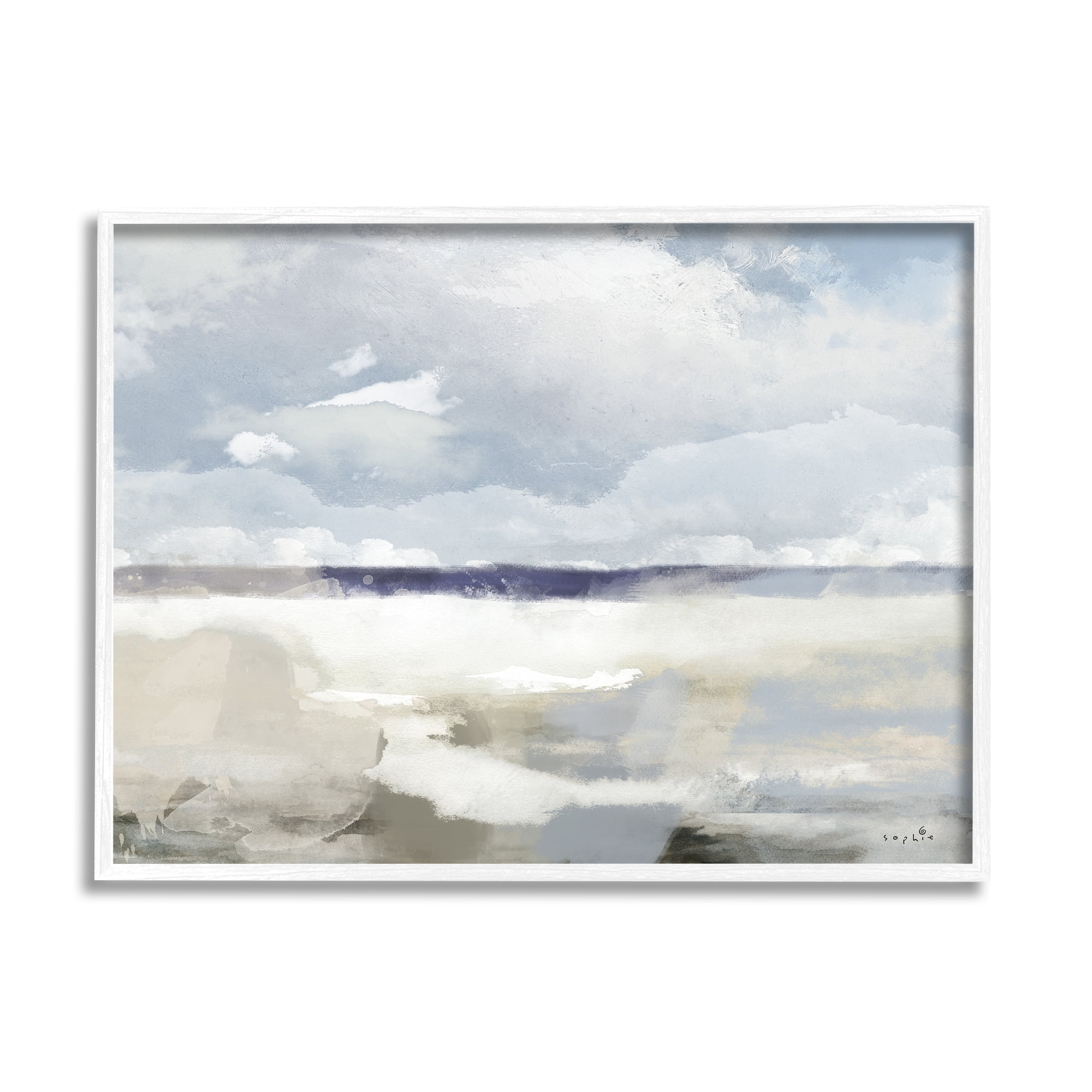 Stupell Industries Layered Abstract Beach Scenery Distant Land Clouds Painting White Framed Art Print Wall Art, Design by Sophie 6