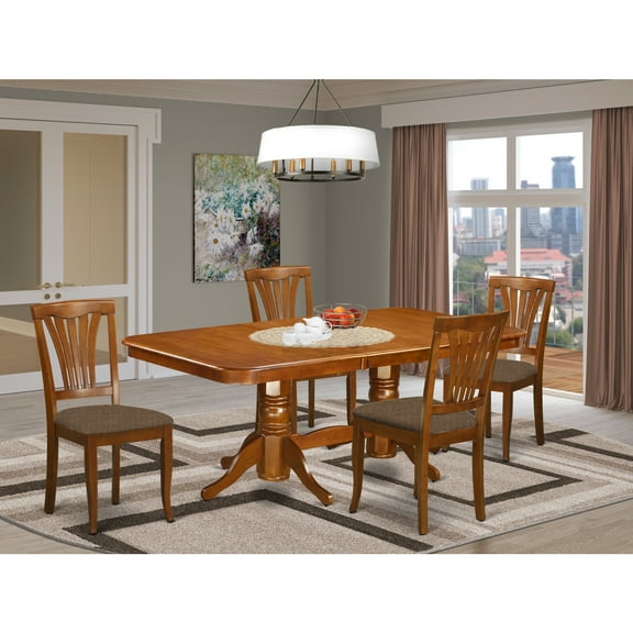 East West Furniture Napoleon 5-piece Wood Dining Set in Saddle Brown