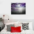thumbnail image 4 of Creowell  Purple Wall Art Decor for Living Room - Framed Black and White Seascape with Full Moon and Purple Flower - Hand-Painted Canvas Picture - Plum Blossom Artwork 20x16 in/16x12 in, 4 of 4