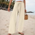 thumbnail image 2 of KPOPLK Ladies Pants with Pockets Linen Women Petite Length Loose Cotton Solid Trousers Pants Wide Leg Pants for Women for Beach Vacation Day to Night Everyday Wear Size XL,Light Yellow, 2 of 6